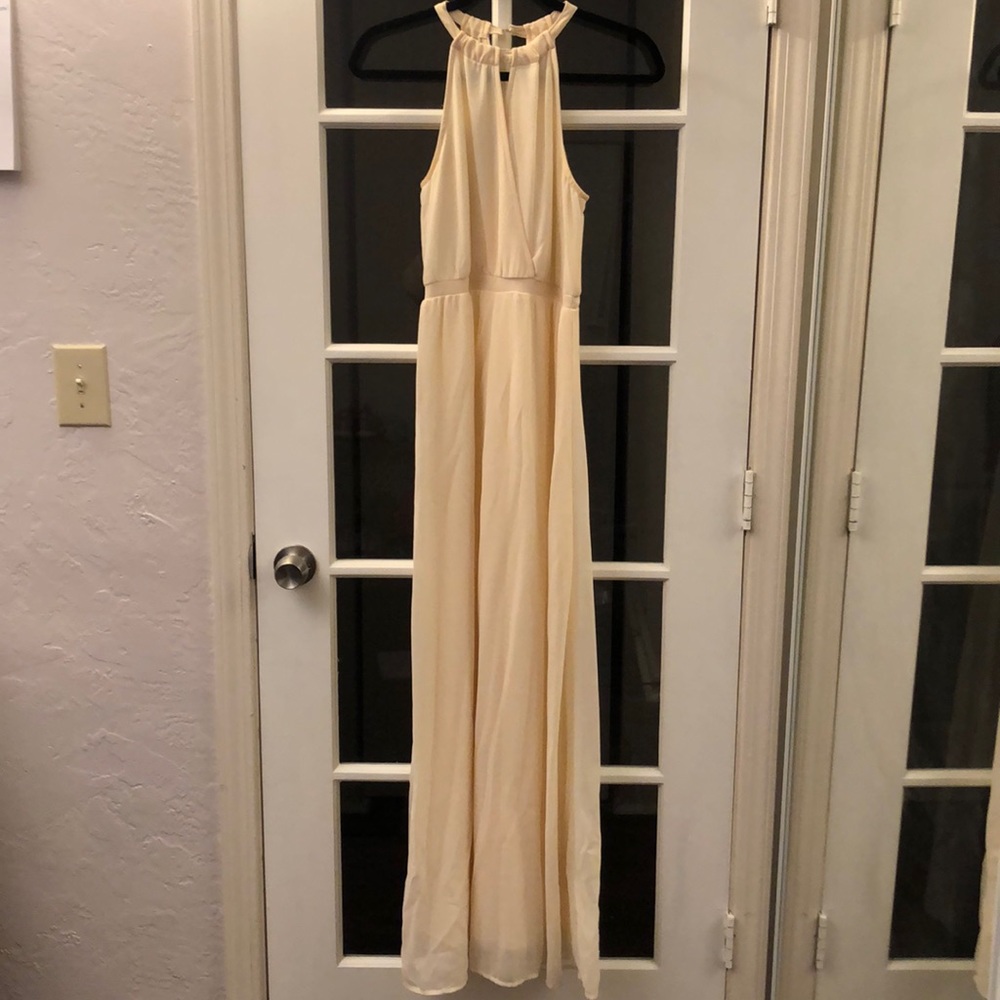 Cream Halter Neck Evening Gown